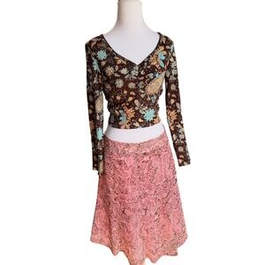 Pisamai Boutique Wear Vintage Pink Paisley Midi Skirt A-Line Lined Size 28 Y2k